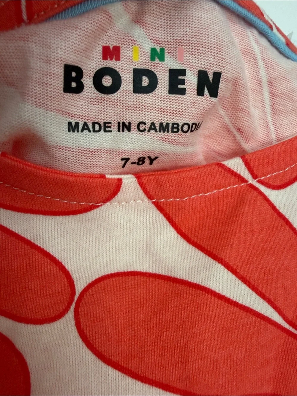 Mini Boden Girls Red Orange Floral Babydoll Tiered Dress 7-8